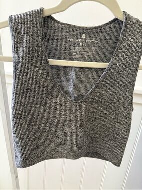 Grey Spiritual Gangster  Ribbed V-Neck Cropped Tank Top